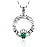 AXOMY Claddagh Necklace 925 Sterling Silver Infinity Celtic Pendant Necklace Good Luck Eternity Love Irish Claddagh Jewelry Birthday Gifts for Women Mom Wife Girlfriend