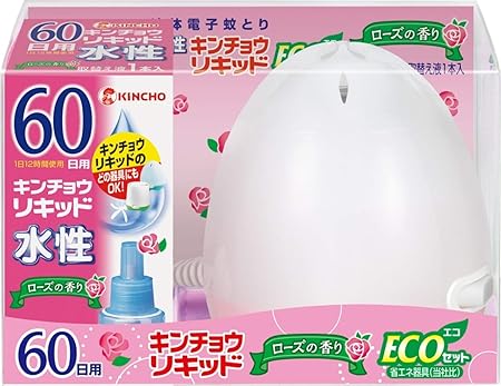 Amazon 水性キンチョウリキッド コード式 蚊取り器 60日 セット ローズの香り 器具1コ 60日液1本 キンチョウリキッド 虫除け 忌避用品