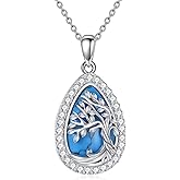 Grmdit Tree of Life Necklace Sterling Silver Turquoise Pendant Tree Jewelry Gifts for Women