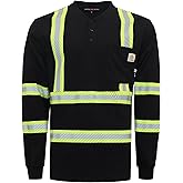 BOCOMAL FR Shirts Hi-Vis High Visibility Reflective Flame Resistant/Fire Retardant Shirt 7oz Men's Safety Shirts