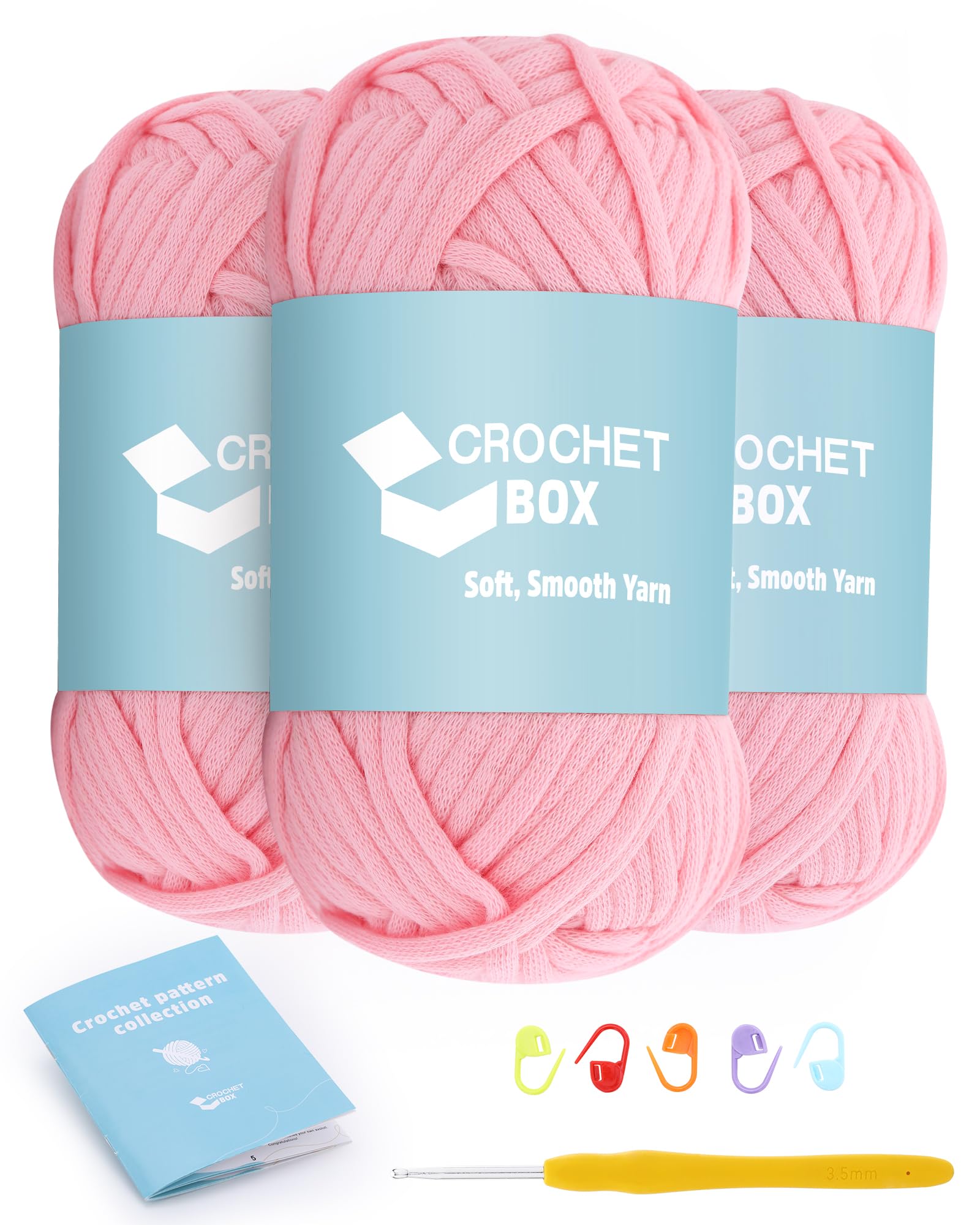 CROCHET BOX Crochet Yarn for Beginners: Yarn for Crocheting, Pink, Coffe, Natural White, 50 g, 55 Yards, #4 Medium, Easy to See Stitches, Include Hook, A Cow Pattern & Video Tutorial