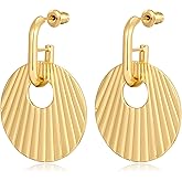 Gold Earrings for Women Stripe Dangle Gold Plated Earrings Geometric Fashion Statement Jewelry Gift for Her