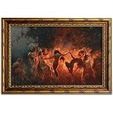 Vintage Gold Framed Gothic Wall Art, Fire Dance Oil Painting Canvas Print, Witchy NymphWall Decor, Dark Academia Mystical Fantasy Poster, for Bedroom Living Room, Halloween Gifts 8x10 Inches