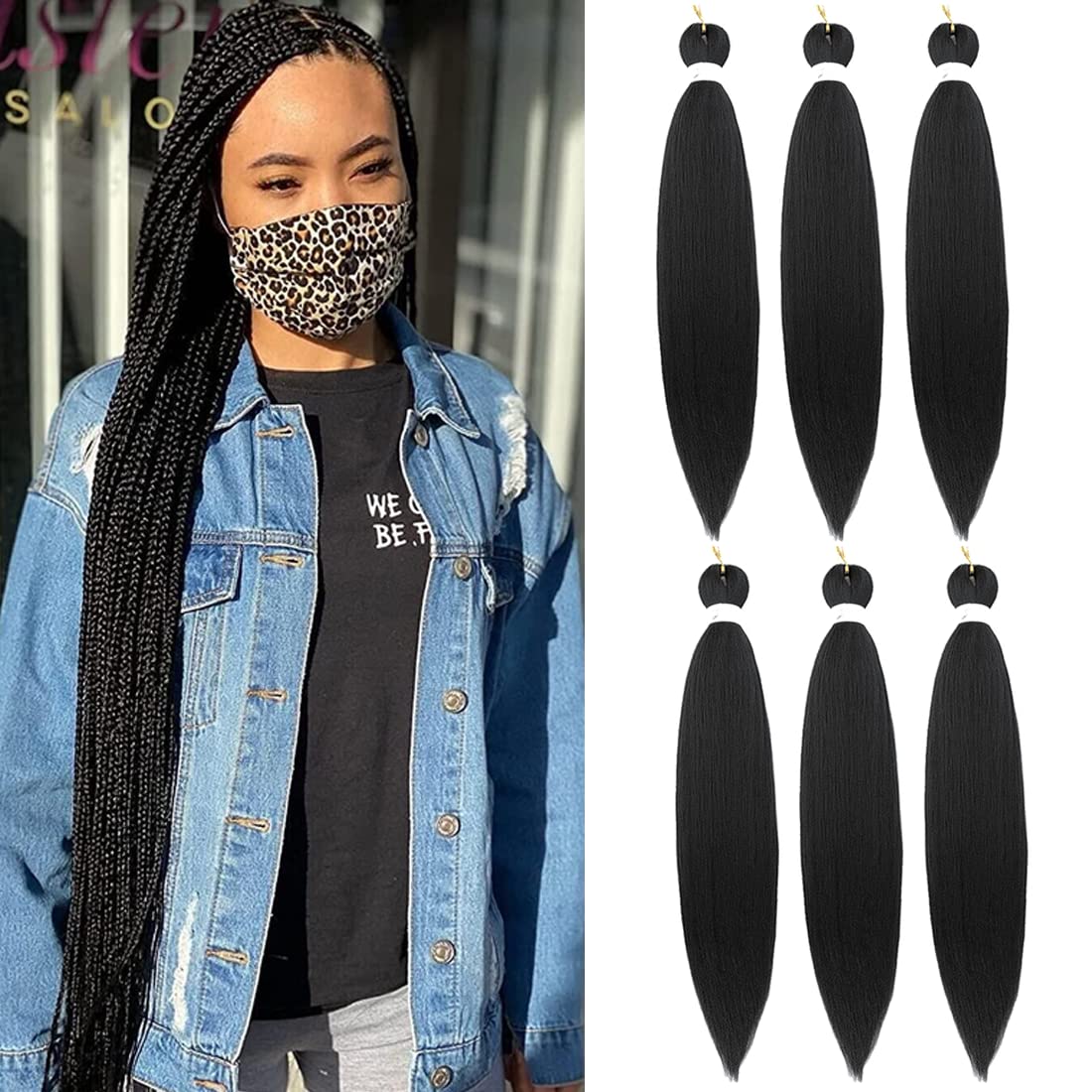 Pre-Stretched Braiding Hair Easy Braid Professional Itch- Synthetic Fibre Crochet Braids Yaki Texture Hair Extensions 6 Packs Braid Hair (20 Inch(Pack of 6), 1B#)