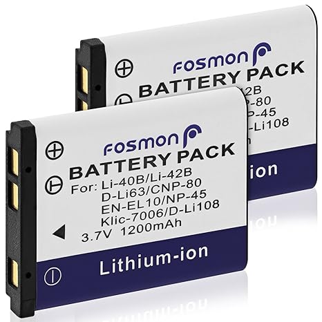 Fosmon (2 Pack) 3.7V 1200mAh Olympus LI42B LI-42B / LI40B LI-40B Akku Ersatz Li-Ion Batterie für Olympus 700, 710, 720 SW, 72