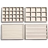 Frebeauty Stackable Velvet Jewelry Organizer Trays for Drawers Inserts Jewelry Storage Tray Display Case Earrings Bracelets Necklace Rings Accessories Trays for Women Girls(Set of 4)(Beige