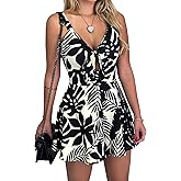 Relipop Women's Jumpsuits Floral Print Spaghetti Straps Sleeveless V Neck Front Tie Knot Rompers 2026 Beach Vacation Outfits