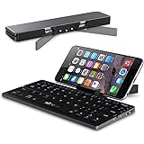 Portable Folding Bluetooth Keyboard EC Technolgy Fordable Wireless Mini Keyboard with Stand Ultra Slim Rechargeable for IOS Android Windows, Aluminum Alloy Black