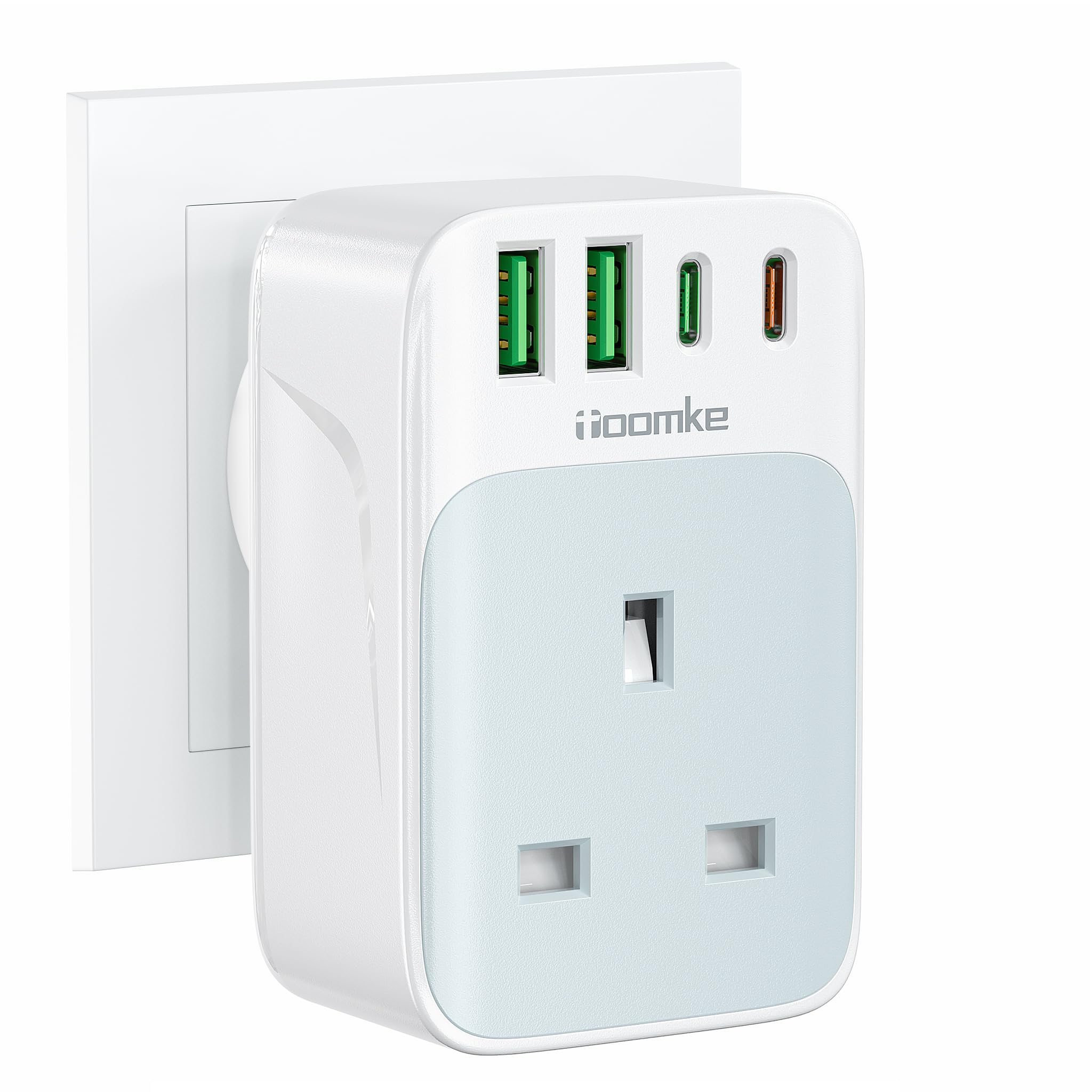 TOOMKE Multi Plug Socket with PD 35W USB C Fast Charge, Multi Plug Adapter Multi USB Extension Wall Charger Socket with 2 USB A and 2 USB C, Extension Plug Socket Adapter UK for Home, Office, School