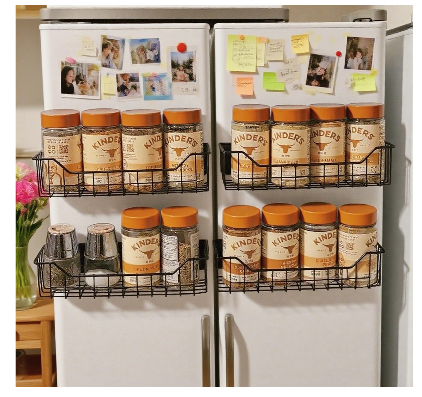 KAREZONINE Magnetic Spice Rack 4 Pack Strong Magnetic Shelf Refrigerator Spice Storage Shelf for Small Kitchen, Apartment, Metal Cabinet for Holding Spices, Jar, Bottle, Beverage, Oil, Salt, Pepper