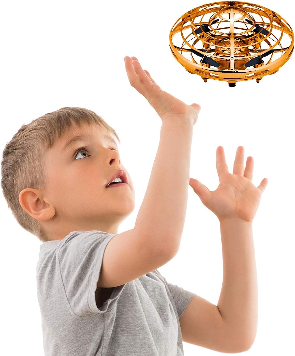 Hand Operated Drones for Kids or Adults - Scoot Hands Free Mini Drone Helicopter, Easy Indoor Small Orb Flying Ball Drone Toys for Boys or Girls (Gold)