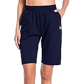 Women's Bermuda Shorts Long Cotton Sweat Knit Shorts with Pockets Lounge Athletic Workout Gym Knee Length