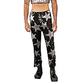 WDIRARA Men's Stars Graphic Printed Sparkle Sequins Elastic High Waisted Party Pants