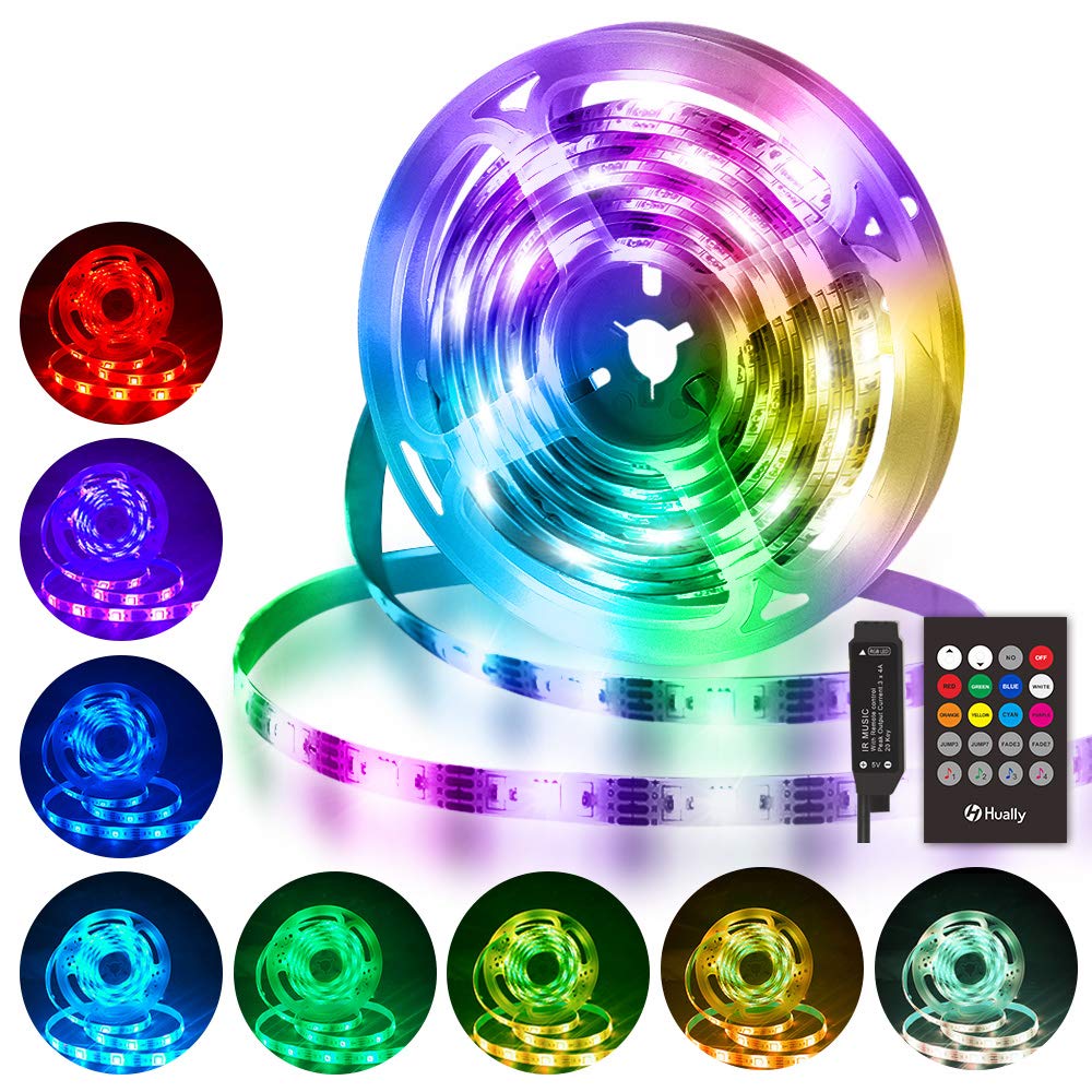 Hually LED Strips Lights, 3M/9.8ft TV Backlight USB Powered, 5050 RGB Led Light Strip with 4 Dynamic & Sync with Music Lighting Mode for 40 to 60 Inch HDTV, PC Monitor, Home, Kitchen Christmas Party