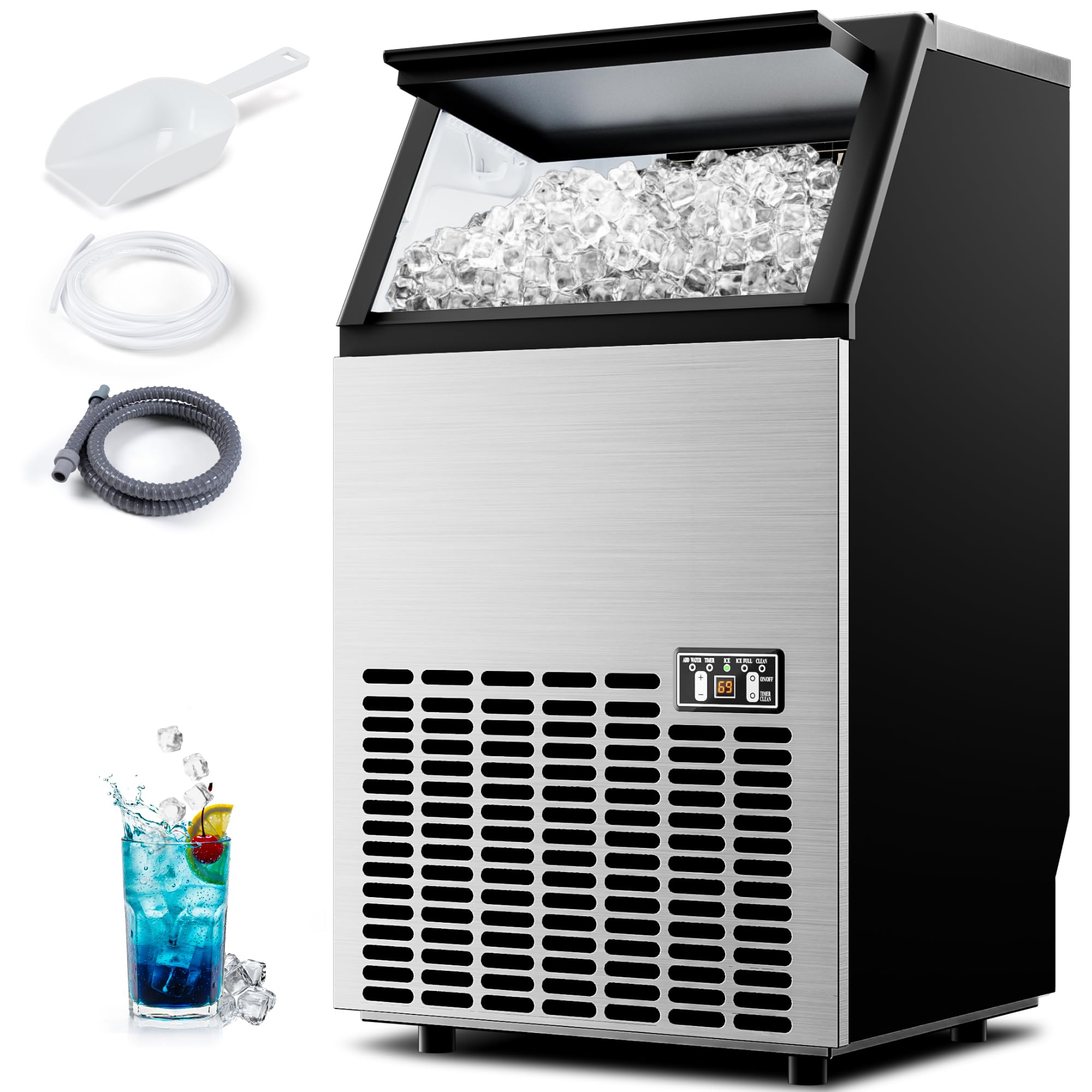 Photo 1 of ICEVIVAL Commercial Ice Maker, 100Lbs/Day, 45 Cubes in 11 Mins, Under Counter Ice Maker with 33Lbs Storage, Self-Cleaning, Timer, Ice Maker Machine for Home/Bar/Cafe (Commercial Grade)