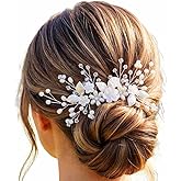 JEAIRTS Pearl Wedding Hair Comb Silver Bridal Flower Headpiece Crystal Leaf Hair Accessories for Women