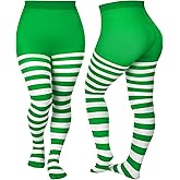 Eurzom Plus Size Red Green and White Striped Tights Women Footed Leggings for Adult St Patricks Accessories Cat Hats Costume