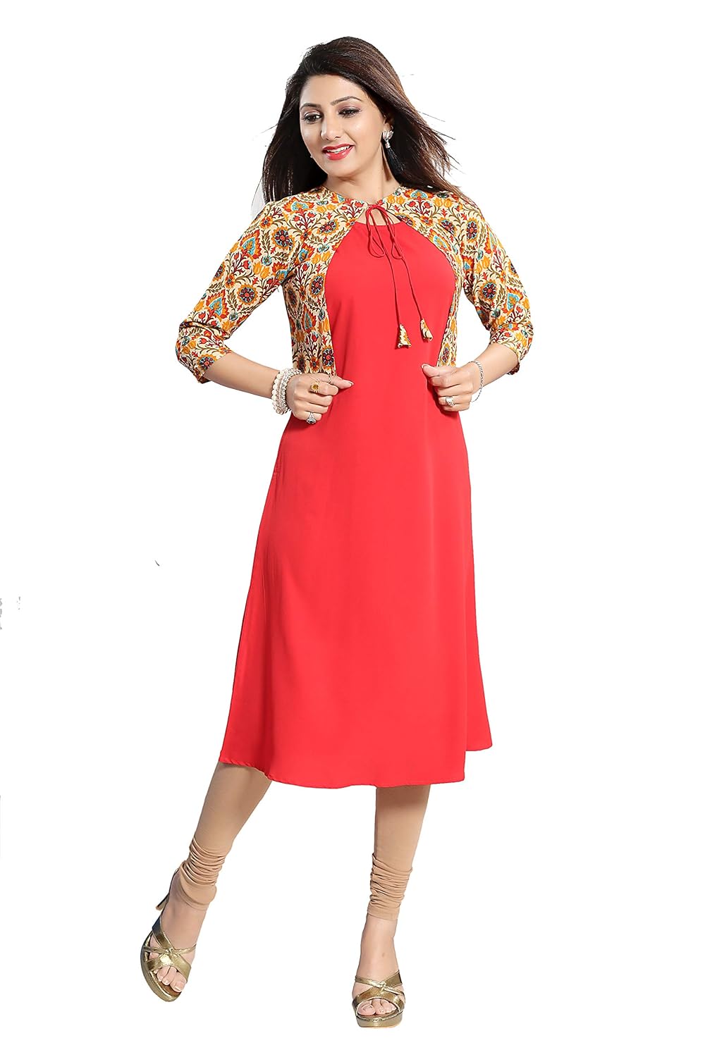 alc creations women's faux crepe a-line kurti