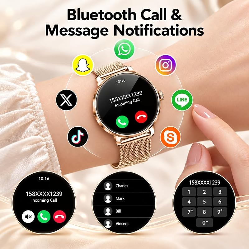 Orologio Smartwatch Donna, Schermo Rotondo AMOLED 1,27", Chiamate Bluetooth, Monitoraggio Battito e Sonno Smart Watch Donna, 120+ Modalità Sportive, Impermeabilità IP68 (Oro Rosa) — foto 3 di 7