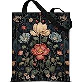 QYCFDXD Vintage Floral Canvas Tote Bag for Women, Aesthetic Botanical Flowers Reusable Shoulder Bag for Grocery Shopping