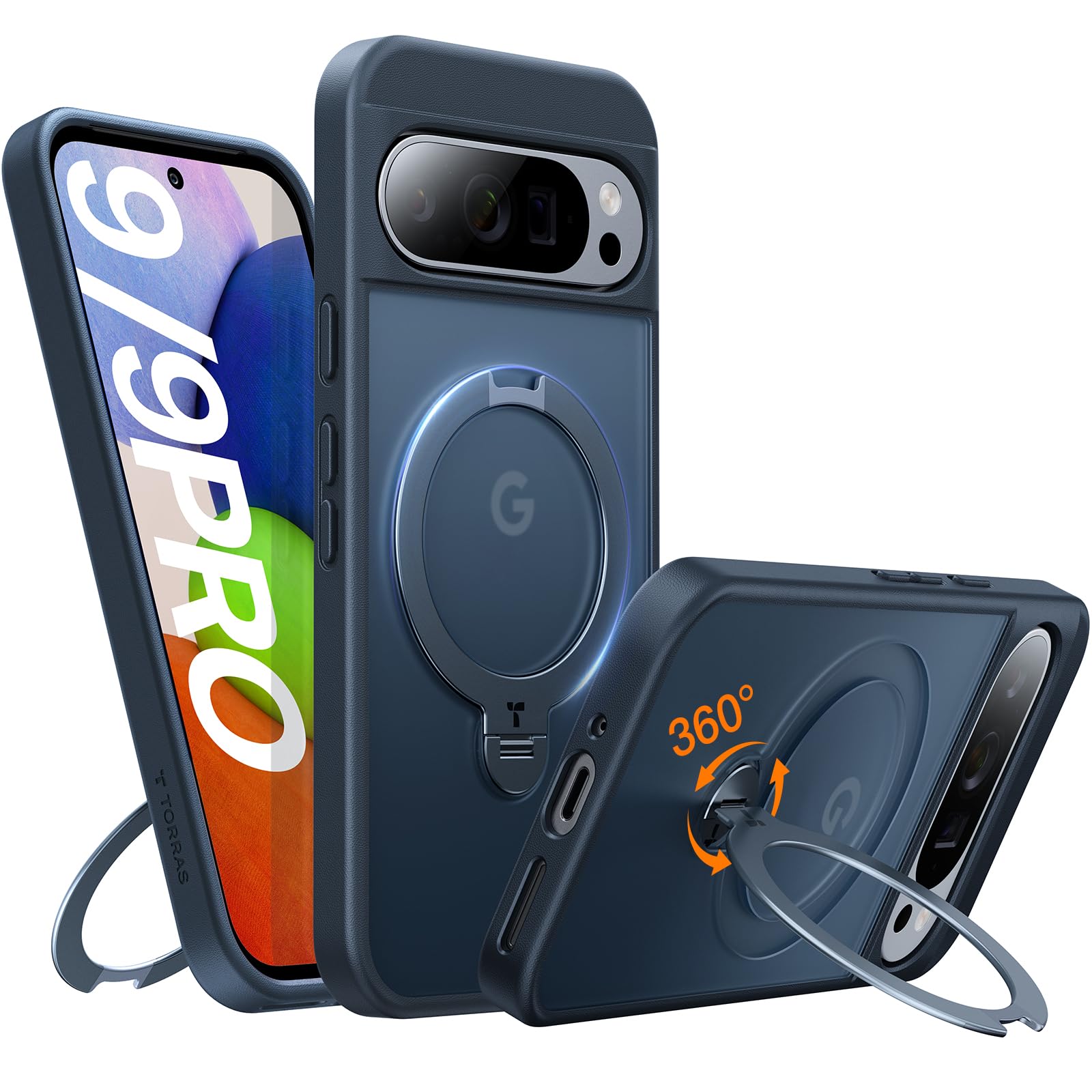 Photo 1 of TORRAS 360°Spin Magnetic Stand for Google Pixel 9 Pro Case/Pixel 9 Case, 12FT Military Protection, Compatible with Magsafe, Shockproof Translucent Slim Pixel 9 Pro Phone Case with Ring Holder, Black