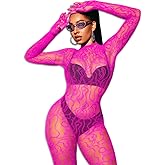 EHSUYAB Women Sexy Fishnet Full Bodysuit, Mesh Lace Poster Jumpsuit Glow Party Rave Outfits, Body Stockings Halloween Costume