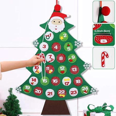 Ourwarm Feltro Albero Di Natale Calendario Dell Avvento Conto Alla Rovescia Per Natale Calendario Regali Di Natale Per Bambini Da Appendere Alla