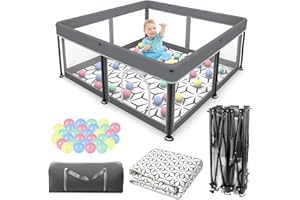 Foldable Baby Playpen with Mat - Portable Play Pen for Babies and Toddlers,Collapsible Baby Play Yard Quick 1-Minute Setup, T