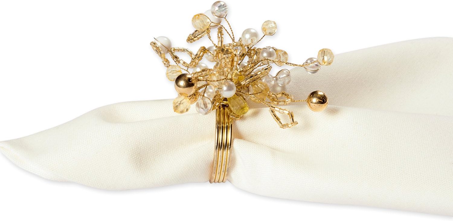 DII Modern Chic Fun Napkin Rings for Dinner Parties, Weddings Receptions, Family Gatherings, or Everyday Use, Set Your Table With Style - Cluster Gold Beads, Set of 6: Industrial & Scientific