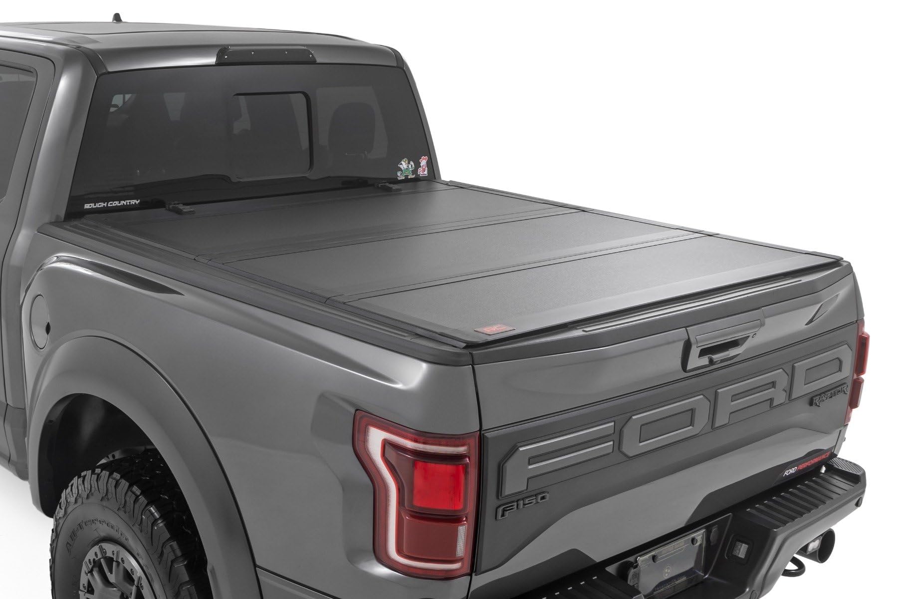 Photo 1 of Rough Country Hard Tri-Fold Truck Bed Tonneau Cover for Ford F-150 (2021-25), Lightning (2022-24) - Aluminum Flip-Up Folding Bed Cover, Fits 5'7" (66.7") Bed