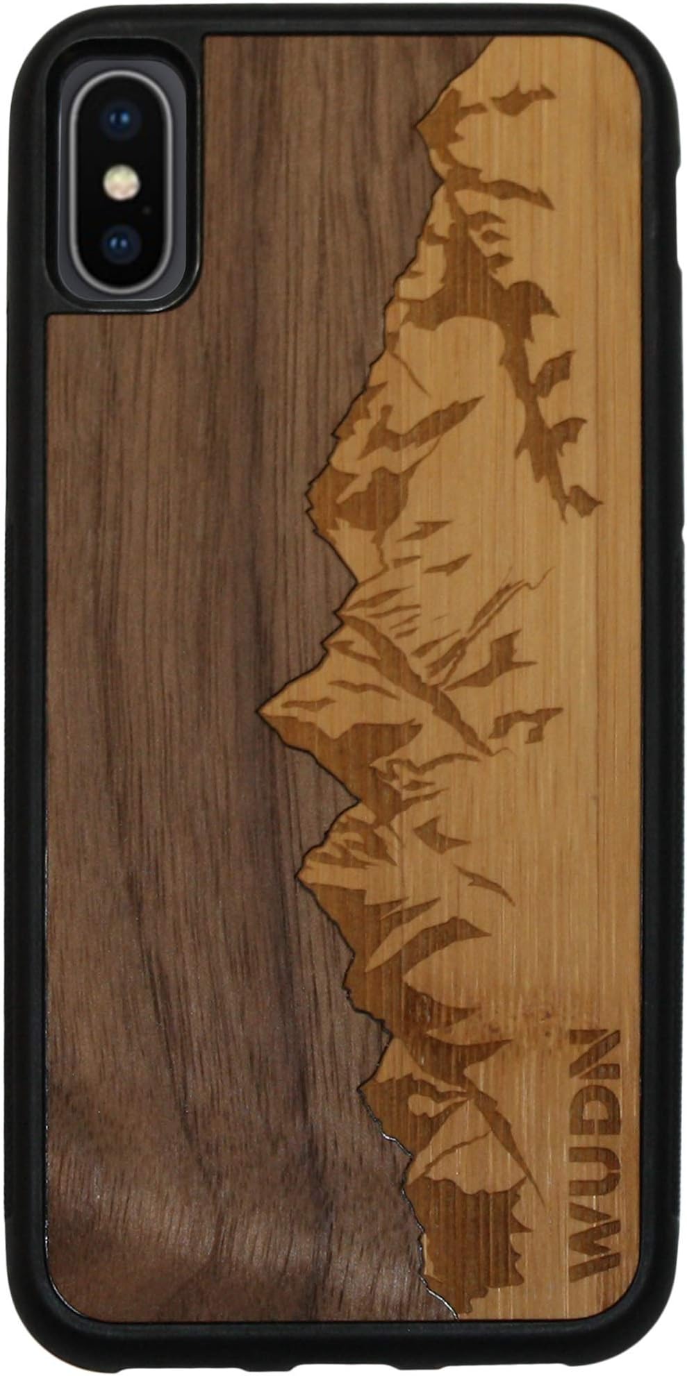 WUDN Wooden Phone Case, Laser Engraved (Sawtooth Mountains | Walnut Sky) Compatible with iPhone Xs Max