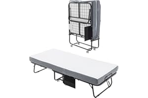 Jaxilyn Folding Bed with Mattress 75"x31" Cot Size Metal Frame Portable Rollaway Bed with 5-inch Thick Memory Foam Mattress&Wheels