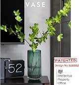 Vzmiza Green Glass Vase 26 cm Premium Thickened Ribbed Flower Vase view 2