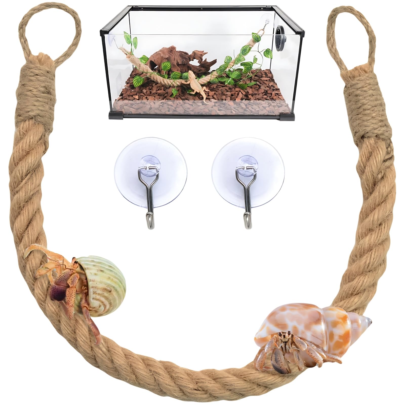 FORYNXHWIN Reptile Tank Accessories, Reptile Vines Climbing, Hermit Crab Rope Ladder, Chameleon Tank Accessories Amphibian Habitat, Snake Gecko Lizard Terrarium