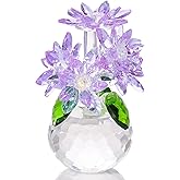 Enjinkail Handmade Crystal Daisy Figurine - Purple Glass Flowers Gifts for Women, Elegant Home Decor & Table Centerpiece