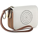 SENDEFN Leather Credit Card Holder Small Wristlet Woman Wallets RFID Blocking Double Zipper with ID Window