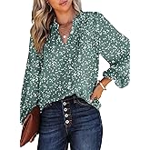 Dokotoo Women's Casual V Neck Alicia Floral Print Smocked Long Sleeve Chiffon Blouses Bohemian Top Shirts