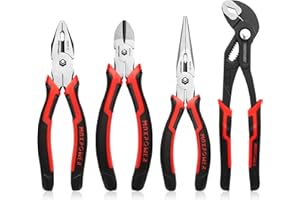 MAXPOWER 4 Piece Pliers Set, 8 inch Lineman Pliers, Diagonal Cutting and Long Nose Pliers, 10 inch Groove Joint Pliers