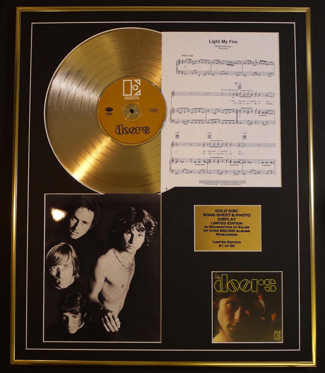 THE DOORS/CD GOLD DISC, SONG SHEET & PHOTO DISPLAY/LTD. EDITION/COA/ALBUM, THE DOORS/SONG SHEET, LIGHT MY FIRE
