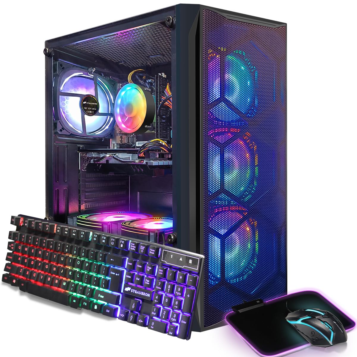 STGAubron Gaming PC Desktop Computer, Intel Core i7 up to 3.9GHz, Radeon RX 580 8G, 16G RAM, 512G SSD, WiFi 6, Bluetooth 5.0, RGB Fan x6, Windows 11 Home