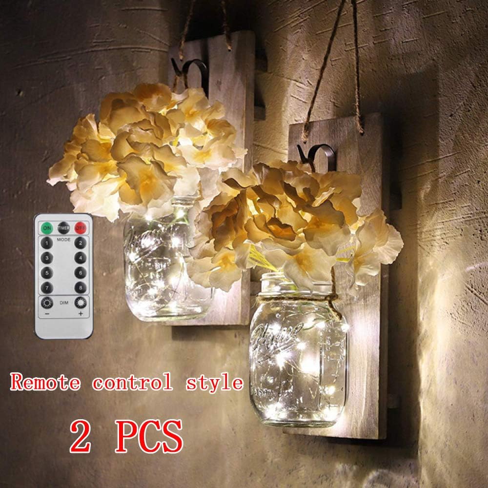 MonthYue Led String Light, 1 Set Of 2 Packs Vintage Mason Jar Wall Light For Home Decor Patio Garden Decoration,A-2 PCS