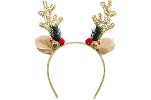 SIOTMERA Reindeer Antlers Headband, Sequined Christmas Headbands Deer Antler Head Wear, Birthday Halloween Party Decorations Cosplay Costume for Adults, Gold