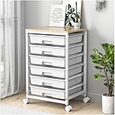SYKIARIOL Rolling Cart with Drawers,Utility Cart with 6 Drawers,Rolling Storage Cart with Drawers and Wooden Tabletop & Lockable Wheel,White