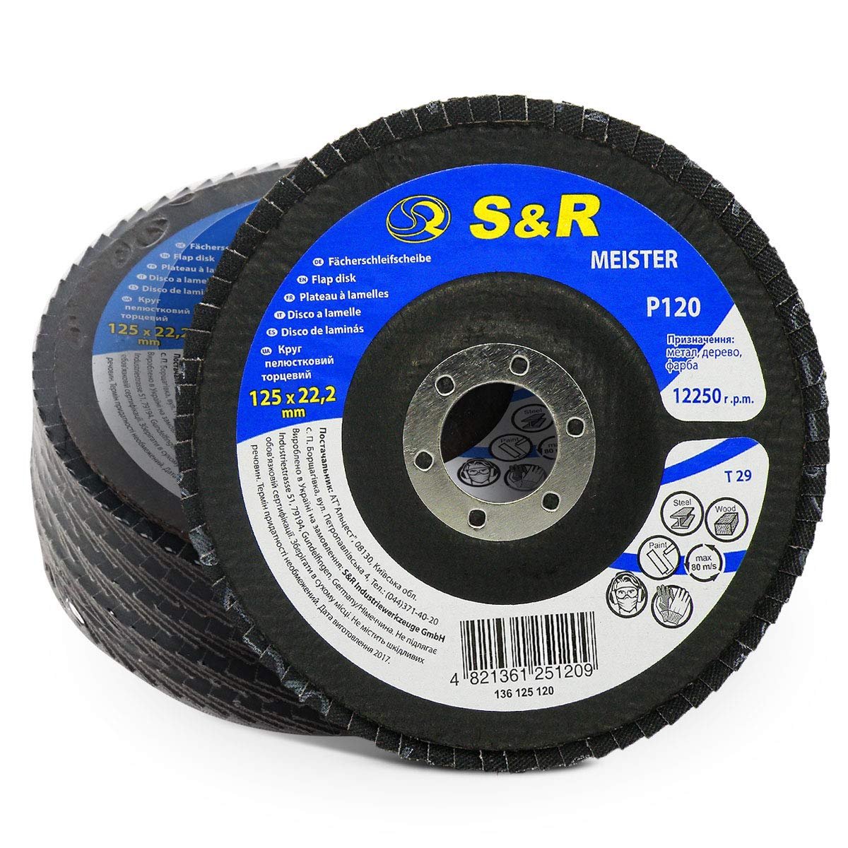 S&R Flap Disc/Flap grinding disc 125x22,2 T29 Set of 5 discs/Grain: 120