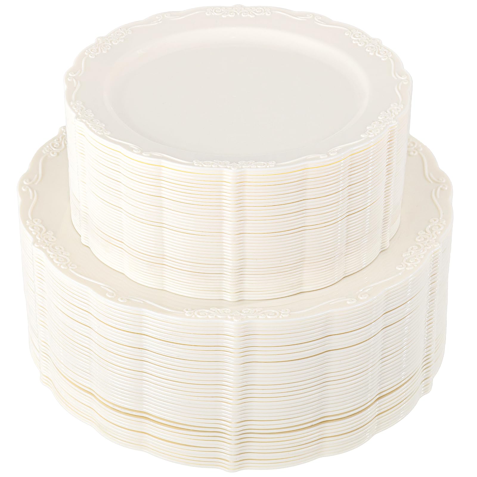 Photo 1 of *DESSERT PLATES ONLY** U-QE 25 Pieces Ivory Plastic Plates for Party - Ivory Disposable Plastic Plates - Heavy Duty Disposable Platos Including Dessert 7.5 '' for Valentine's Day