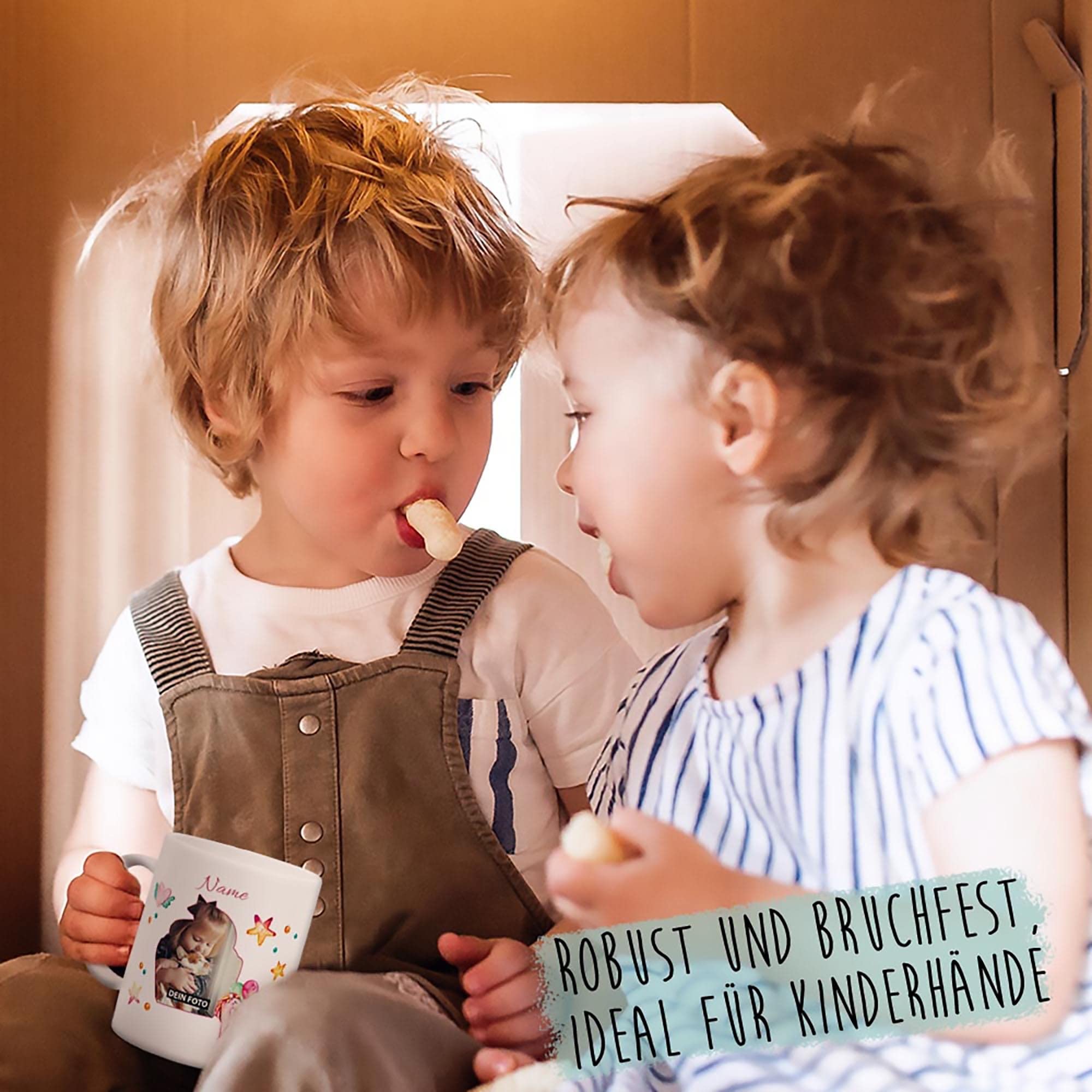 Kinder-Tasse mit Tiermotiv Einhorn - mit Foto & Name selbst gestalten - Für Mädchen & Jungen - BPA-freie Kunststoff-Tasse, 300 ml I Personalisiertes Geschenk für Kinder 4