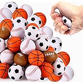 WELLVO Sports Party Favors 24 Pack 1.6 inch Sports Stress Relief Toys Goodie Bags Stuffers Mini Foam Fidget Toys for Stress Anxiety Relief Classroom Prizes Kids Return Gifts Birthday Party Favors