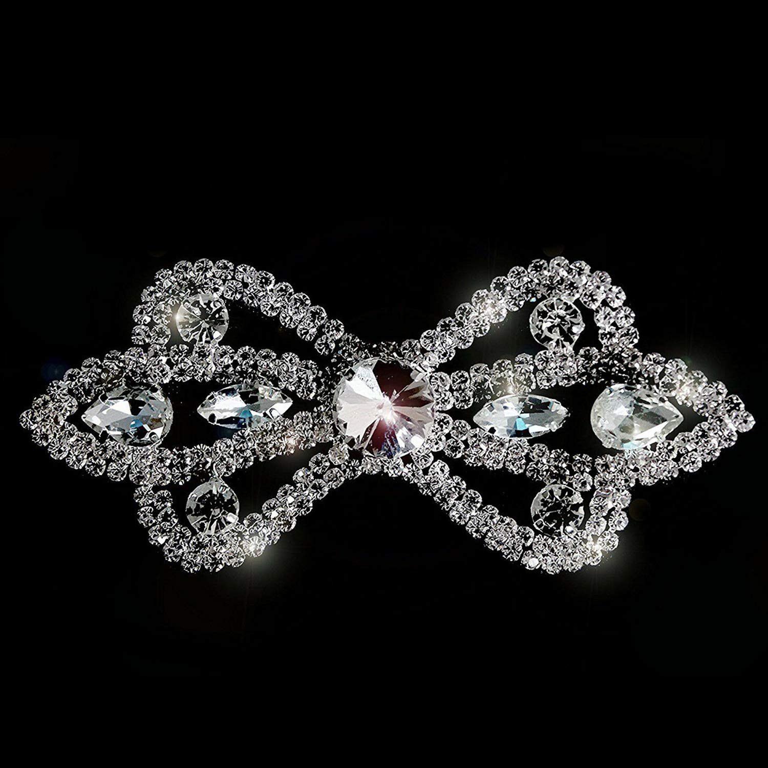Trimming Shop Diamante Motif Sew On Rhinestone Applique Crystal Patch for Embellishment Wedding Bridal Dresses, Gowns, Crafts, Clothing Decoration, 120mm x 50mm