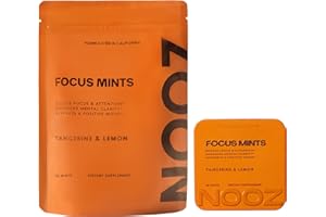 NOOZ Focus Mints Refill Bag - Caffeine-Free Brain Booster for Mental Clarity-Tangerine & Lemon Flavor | Sugar-Free, Travel-Friendly Supplement with Vitamin C, B6, B12 - Non-GMO, Clean Label, 150 Mints