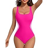 BMJL Women's One Piece Swimsuits Tummy Control Slimming Bathing Suits Crisscross Lace up Back Color Block Scoop Neck Swimwear